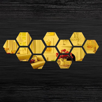 Golden Hexagon Self-Adhesive Mirror