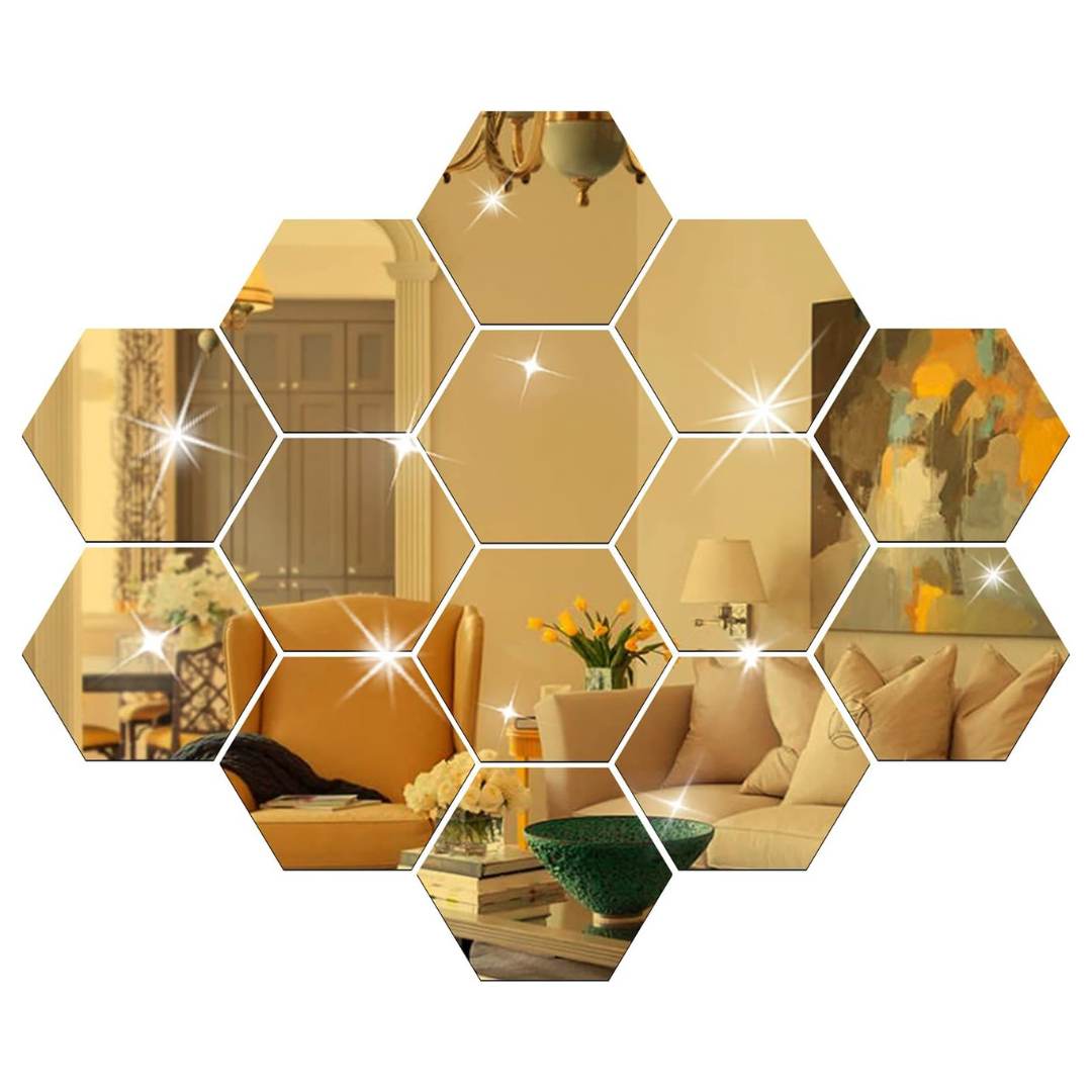Golden Hexagon Self-Adhesive Mirror