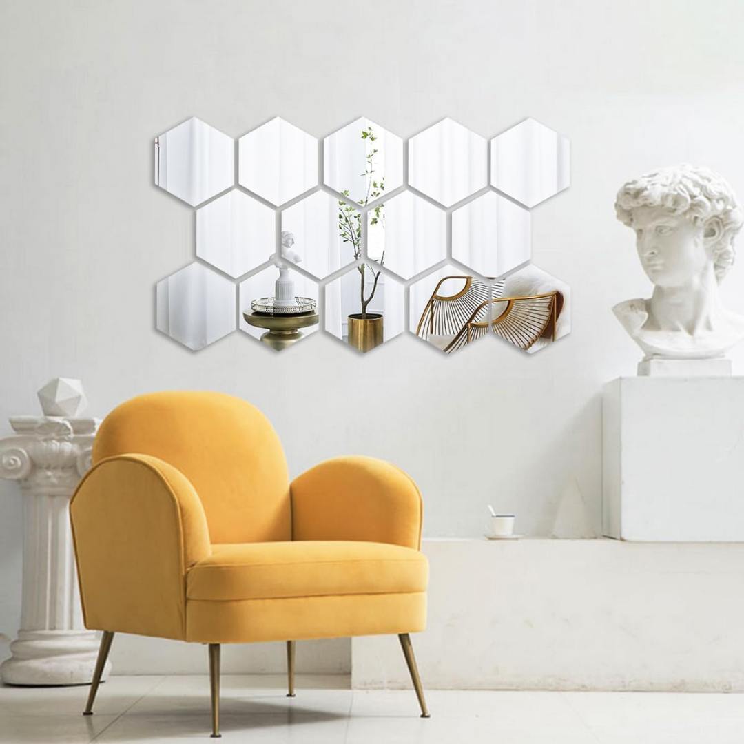 Silver Hexagon Self-Adhesive Mirror