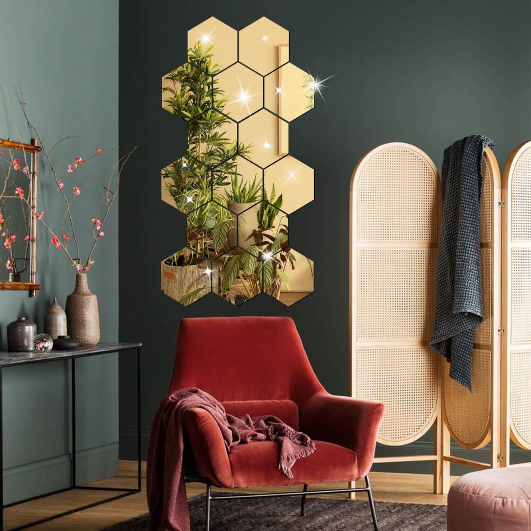 Golden Hexagon Self-Adhesive Mirror