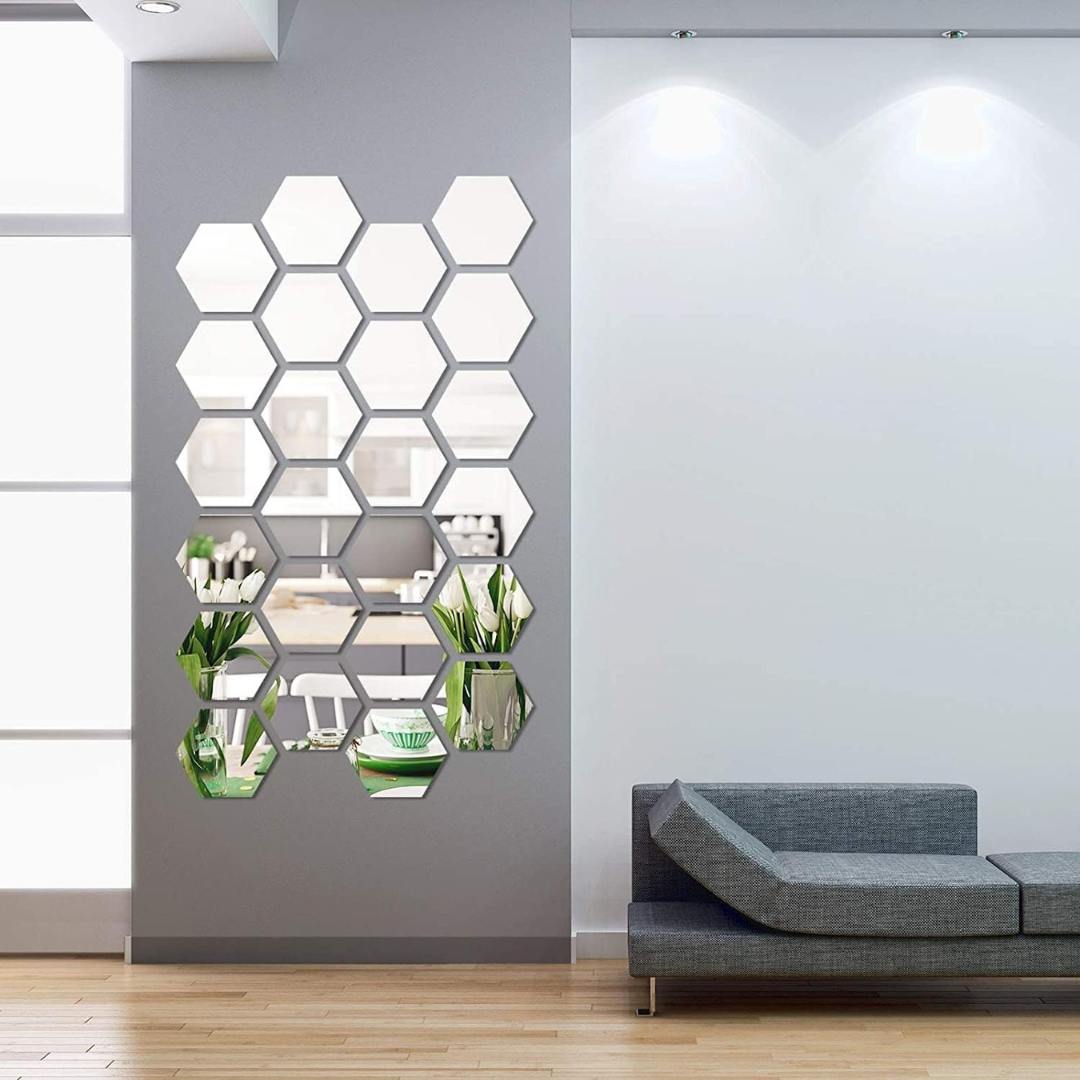 Silver Hexagon Self-Adhesive Mirror