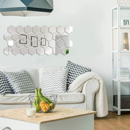 Silver Hexagon Self-Adhesive Mirror
