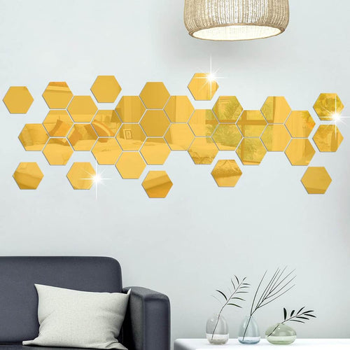 Golden Hexagon Self-Adhesive Mirror
