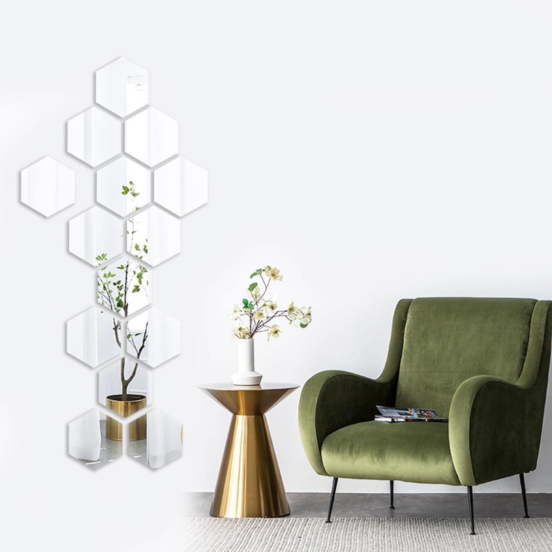 Silver Hexagon Self-Adhesive Mirror