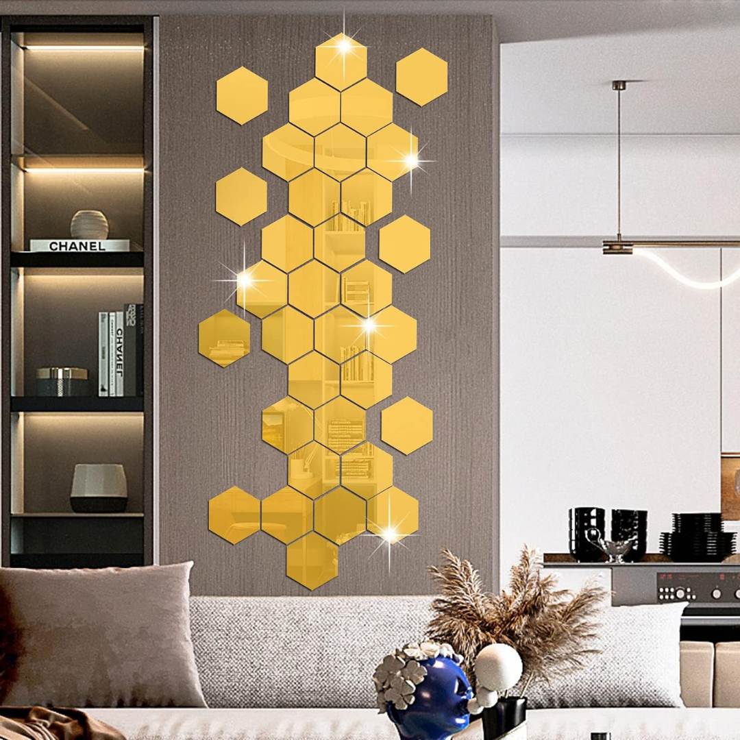 Golden Hexagon Self-Adhesive Mirror